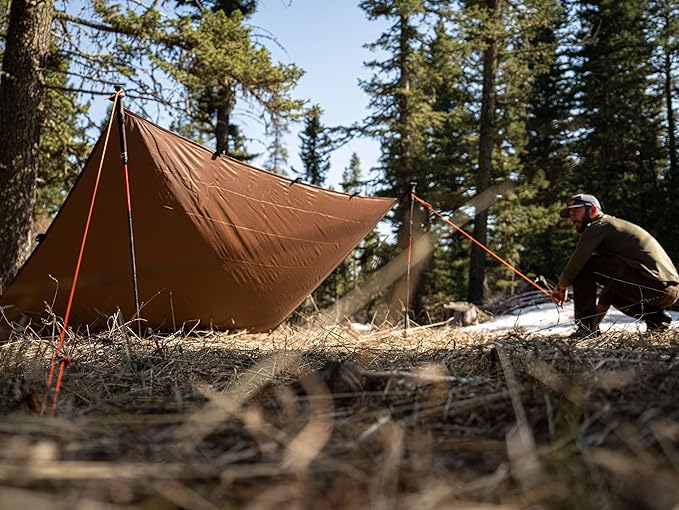 VIAM Outdoors Baldy Tan Tarp: Waterproof Camping Tarp for Hunting Glassing Hammock Rain Fly Ultralight Backpacking Gear Sun Shelter &amp Heavy Duty Outdoor Protection - 1.1oz