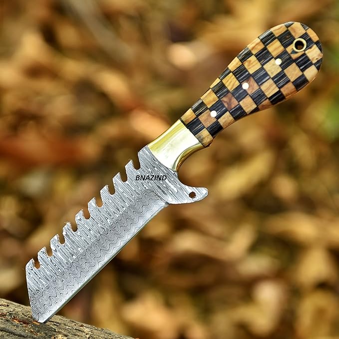 Handmade Damascus Bull Cutter Knife | 8 inch Sharp Western Cowboy Knifes with Pancake Leather Sheath | EDC Fixed Blade Hunting Knives ideal for Skinning Camping and Outdoor Activities