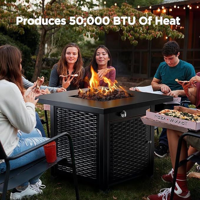 Ciays Propane Fire Pits 28 Inch Outdoor Gas Fire Pit 50000 BTU Steel Fire Table with Lid and Lava Rock Add Warmth and Ambience to Gatherings and Parties On Patio Deck Garden Backyard
