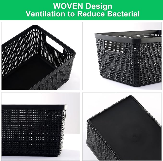 6 Pack Plastic Storage Baskets With LidsBlack Breathable Stackable Storage BinsSmall Storage Containersfor Organizing Storage Baskets on DesktopsClosetsPlayroomsClassroomsOffices
