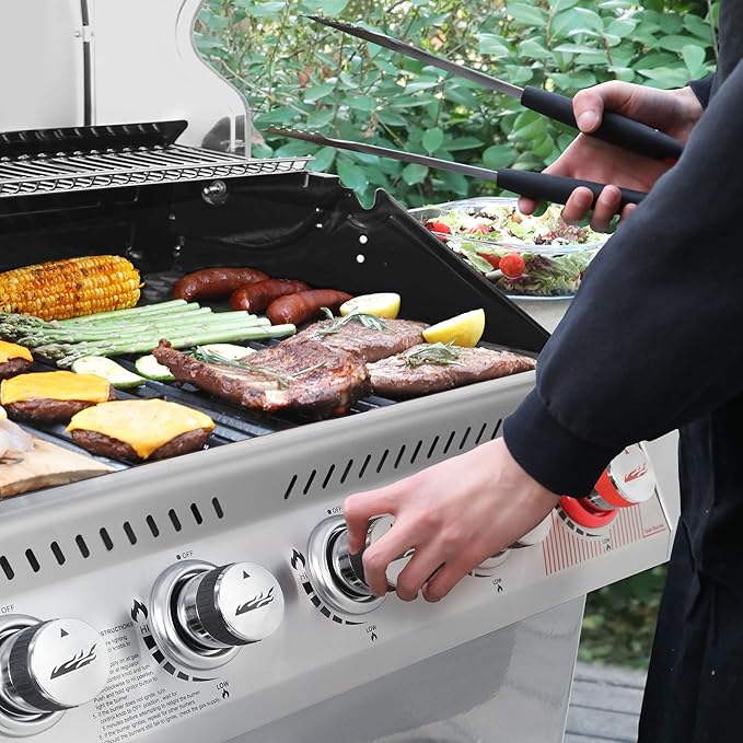 Royal Gourmet GA6402S 6-Burner Propane Gas Grill with Side Burner and Warming Rack 74000 BTUs Cabinet Style Outdoor BBQ Grill for Barbecue Grilling &amp Backyard Cooking Silver
