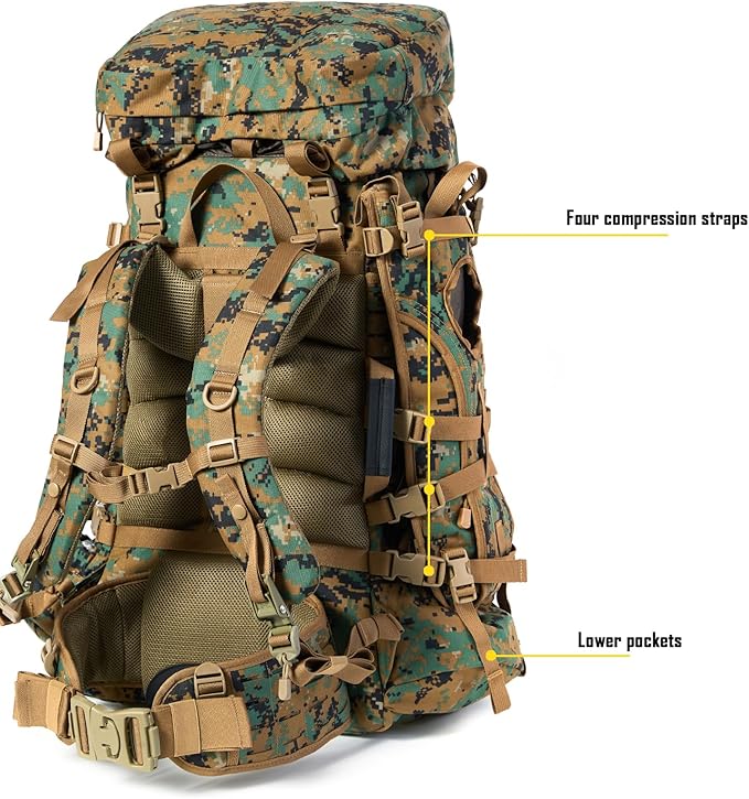 MT Military Army Large Rucksack with Detacheable Assault Backpack Hydration Pack Shoulder Straps and Waist Belt Metal Frame | Detacheable Hydration Pack Shoulder Straps Waist Belt Metal Frame