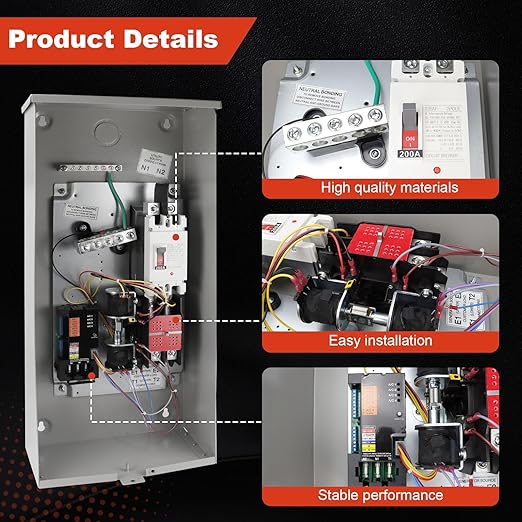200 Amp Single Phase Generator Automatic Transfer Switch Compatible with Generac RXSW200A3Power Management for Outdoor and Indoor Use Service Entrance Rated NEMA 3R Aluminum Enclosure 120/240 V