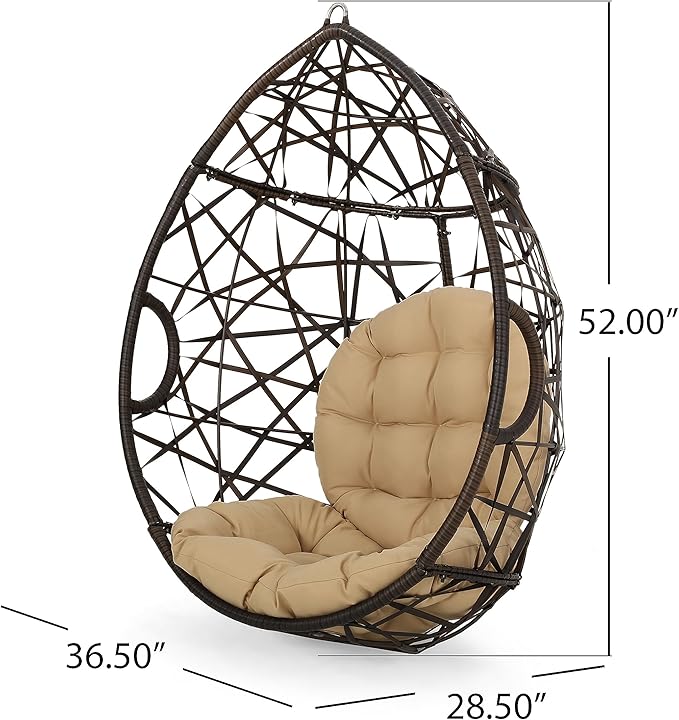 Christopher Knight Home Isaiah Indoor/Outdoor Wicker Tear Drop Hanging Chair (Stand Not Included) Multi-Brown and Tan