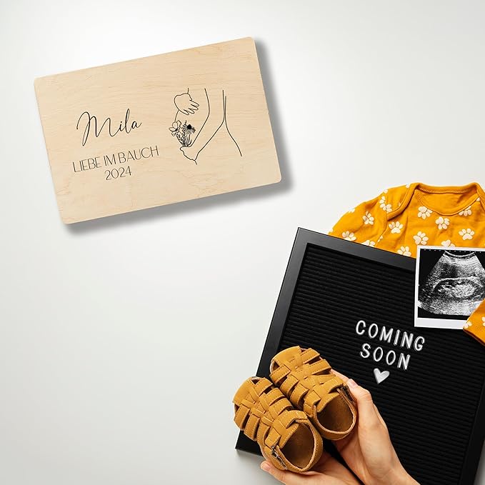 Creative Deco Personalized Wooden Storage Box Mum to Be Box | 11.8x7.87x5.51in (+-0.5) | Hinged Lid Handle Engraving | Unpainted Gift Box | Rough UNSANDED Keepsake Memory Souvenir Chest