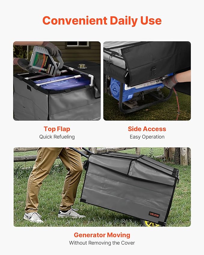VEVOR Generator Running Cover 34 x 26 x 21 Inch Waterproof Universal for Most Generators 3500-12000 Watt Generator Tent while running with Heavy Duty Thicken 420D Oxford Fabric Grey