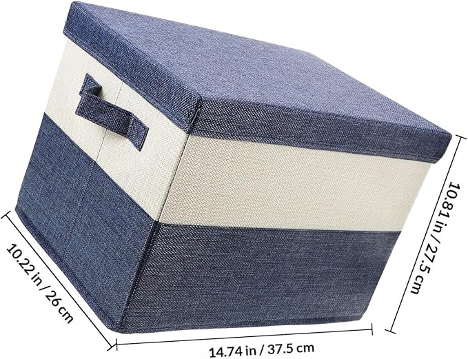 Alipis Cotton Linen Foldable Cloth Storage Bin with Lid 37.5x27.5x26cm Multipurpose Organizer Basket for Clothes Home Storage Container for Bedroom and Living Room