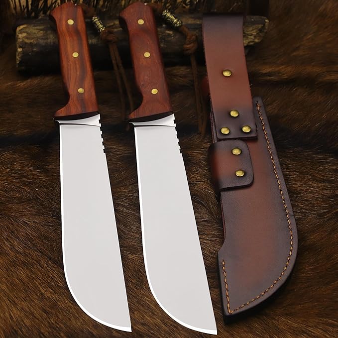 BA-KOR USA 8mmDC53 steel 35CM (14 ) full Tang fixed knife with leather sheath and (5.9 ) ceria ignition head suitable for outdoor hunting camping clearing adventure fishing EDC BBQ (BA-K0a(8m