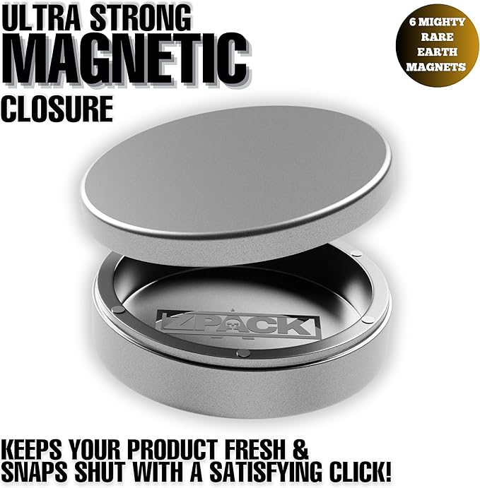 ZPACK Metal Can | Metal Pouch Can | Signature Series | Premium Aircraft-Grade Aluminum Container with Magnetic Closure | Slim EDC Pocket Tin | Carved Engraved Design | Gift for Him (Silver)