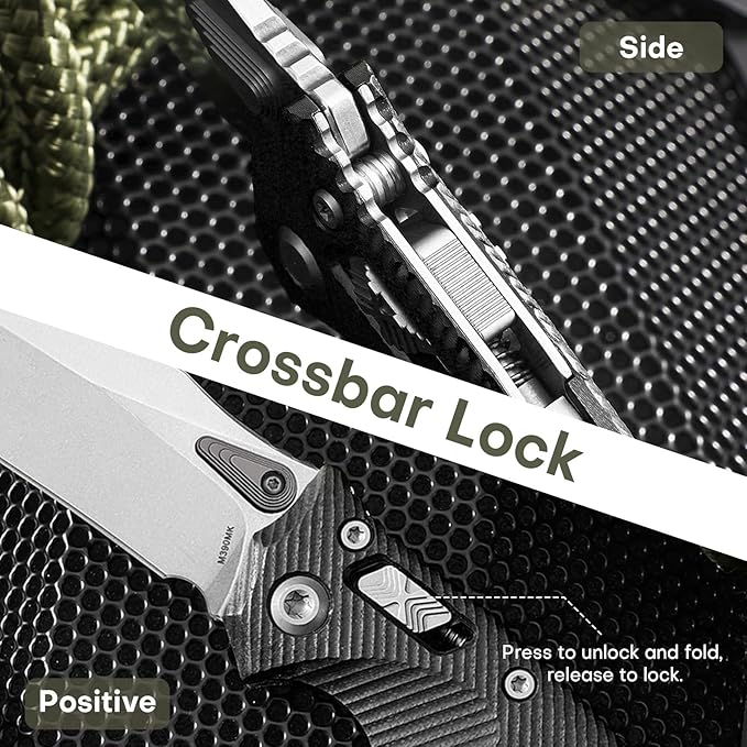 Folding Pocket Knife for Men M390 3.7 Blade with G10 Handle and Crossbar Lock EDC Knife for Camping Hiking and Outdoor Gifts for Him (Black)