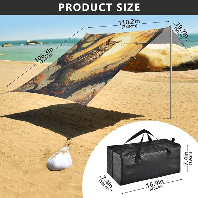 ALAZA Owl on The Tree Beach Tent Sun Shelter Portable Canopy Sunshade for Outdoor Camping Picnics Backyard Fun 10x9 ft