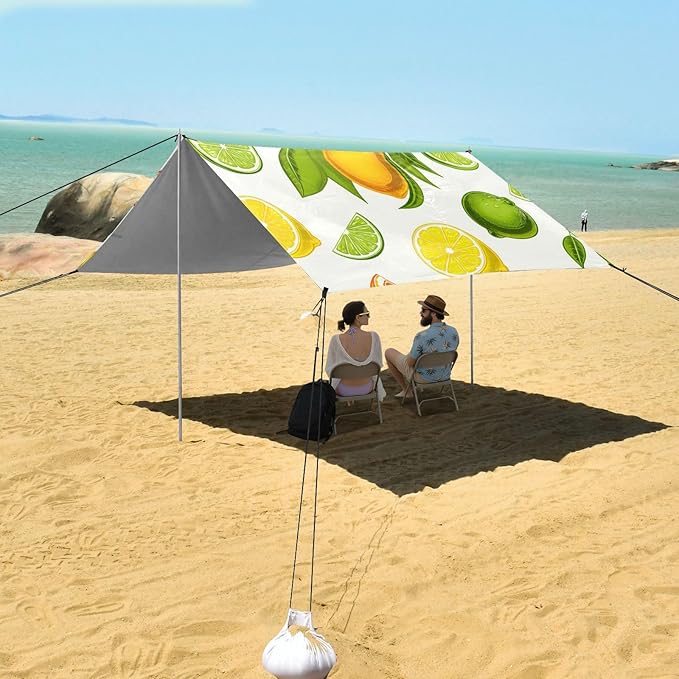 Beach Canopy with Windproof Ropes &amp Sandbags Beach Tent Sun Shade Sun Shelter for Camping Trips Fishing Backyard Fun or Picnics Fruit