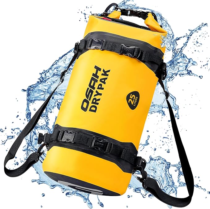 OSAH DRYPAK 25L Waterproof Dry Bag - Motorcycle Luggage Tail Bag with Straps for Back Seat Roll Top Lightweight Waterproof Backpack Sack for Travel Swimming Boating Kayaking Camping and Beach
