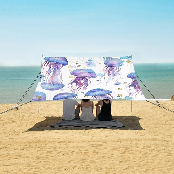 ALAZA Blue Jellyfish Watercolor Beach Tent Sun Shelter Portable Canopy Sunshade for Outdoor Camping Picnics Backyard Fun 10x9 ft