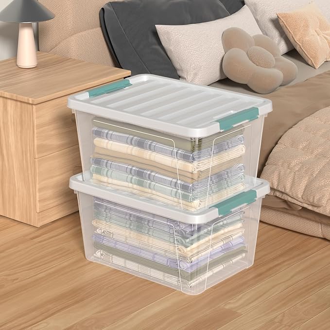 35 Quart Plastic Storage Bin with Lid Large Clear Latch Storage Box 4-Pack