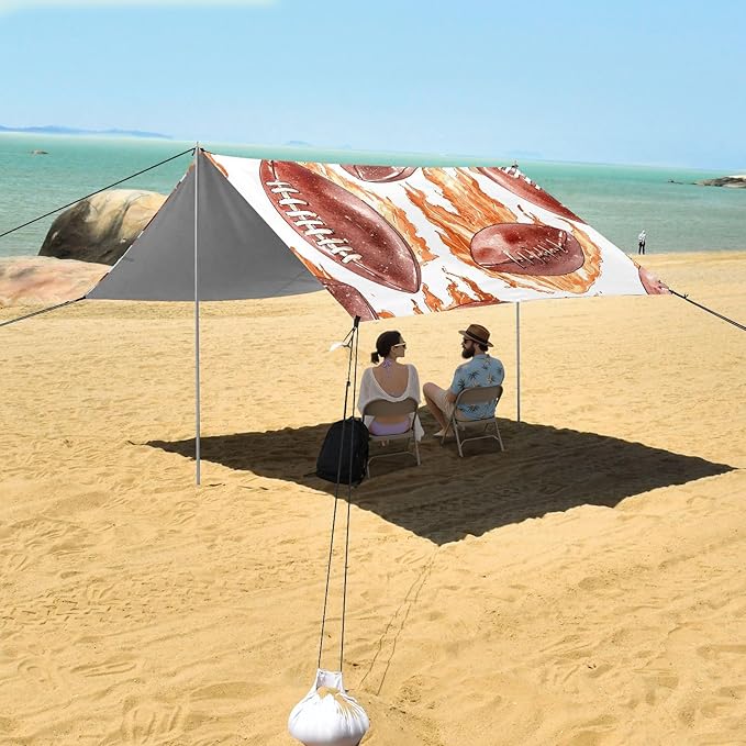 ALAZA Rugby Red Fire Pattern Beach Tent Sun Shelter Portable Canopy Sunshade for Outdoor Camping Picnics Backyard Fun 10x9 ft