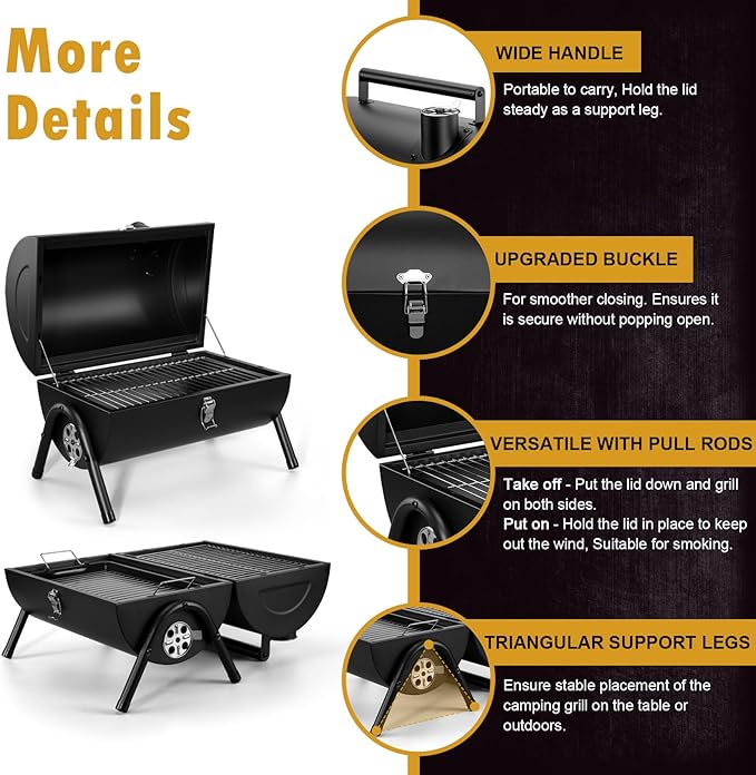 Joyfair Portable Charcoal Grill (2 IN 1 Double-Sided) Small Tabletop Barbecue Grill with Food Tray &amp Rack for Outdoor Camping Home Patio BBQ Grilling Heavy Duty &amp Multi-use Easy Assembly (2