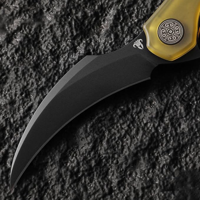 Mantis Flipper Pikal Knife2.52 ELMAX Blade Folding Knife PVD ProcessingYellow Ultem Handle 4.2 EDC Pocket Knife (Yellow-Black PVD)
