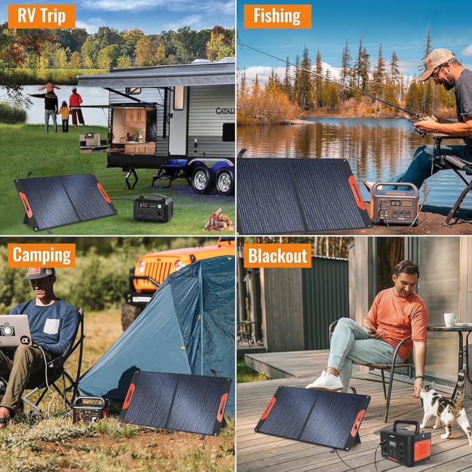 100W Foldable Solar Panel - Charger for Power Stations | Monocrystalline 23.5% High Efficiency QC3.0 USB-A/USB-C Output | IP65 Waterproof | Portable for Camping RV Emergency Blackout