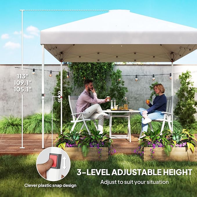10'x10' Premium Quality Complete Height Adjustable Pop Up Canopy Tent with Sidewall Panels and Multiple Storage Pockets Pure White