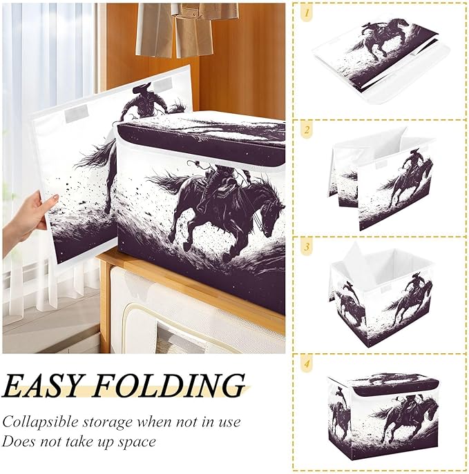 Storage Cube with Lid Cowboy Silhouettes Print 16.5×12.6×11.8 IN 1 Pack Collapsible Large Capacity Foldable Storage Basket Bin Organizer