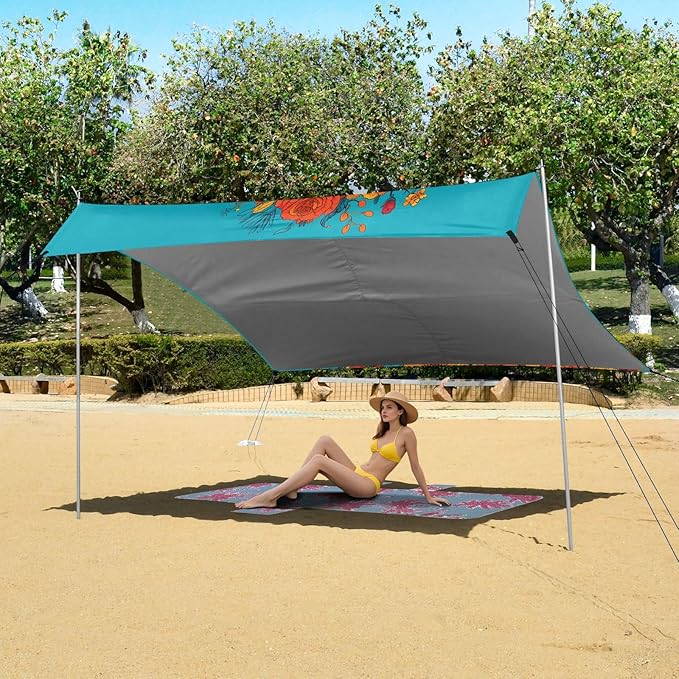 ALAZA Skull Flowers Beach Tent Sun Shelter Portable Canopy Sunshade for Outdoor Camping Picnics Backyard Fun 10x9 ft