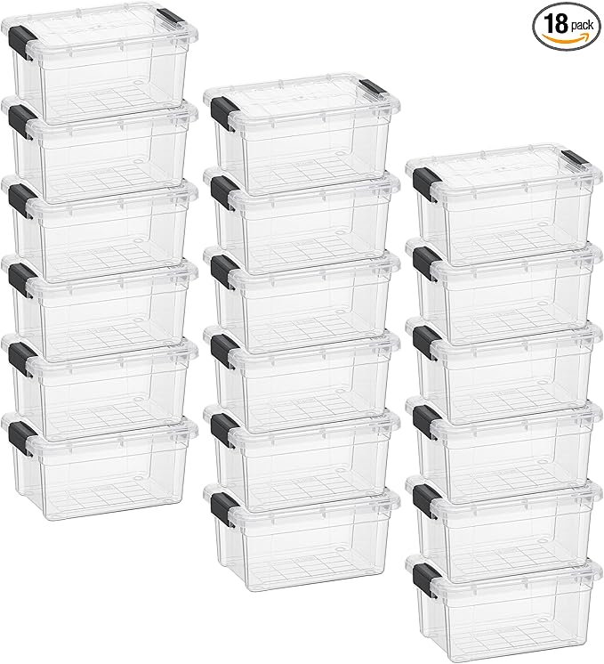 Superio Storage Bins with Lids- Clear Boxes for Organizing Stackable Plastic Containers- BPA Free Non-Toxic Odor Free Organizer for Home Office Dorm 1.85 Qt 18 Pack