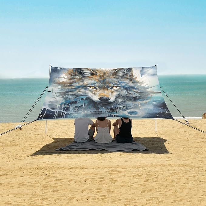 ALAZA Wolf Moon Galaxy Beach Tent Sun Shelter Portable Canopy Sunshade for Outdoor Camping Picnics Backyard Fun 10x9 ft