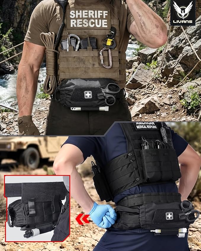 LIVANS Roll Up IFAK Pouch Medical Drop Dump Pouch MOLLE First Aid Pouches Tactical Dangler Pouches Belt IFAK Bag Trauma EMT Bag with Hook-N-Loop for Chest Rig Vest