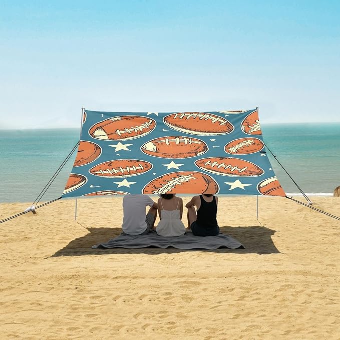 ALAZA Rugby Tile Stars White Pattern Beach Tent Sun Shelter Portable Canopy Sunshade for Outdoor Camping Picnics Backyard Fun 10x9 ft