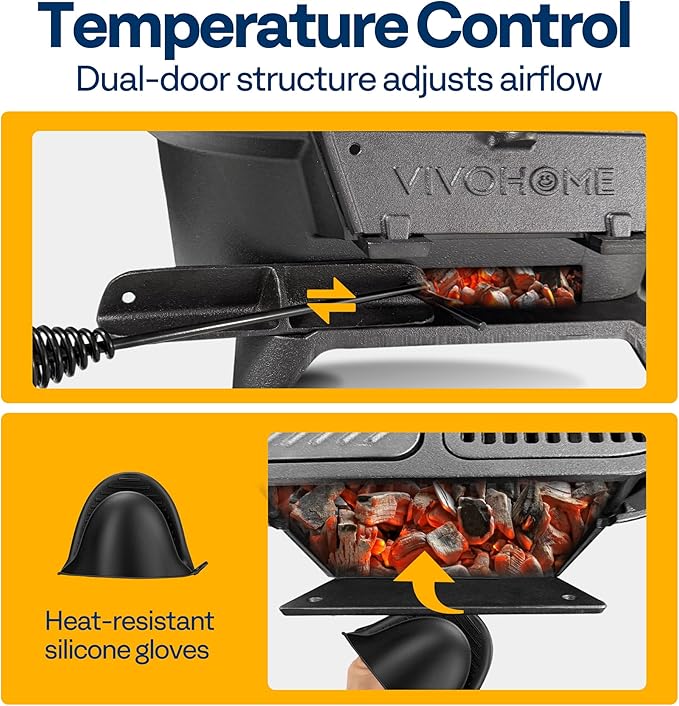 VIVOHOME Oval Cast Iron Grill with Interchangeable Grates &amp Griddle 2 Furnace Doors for Heat Control Includes Gloves Poker and UV-Resistant Cover