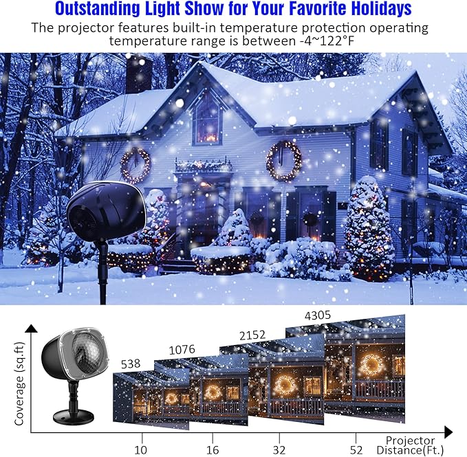 Christmas Snowfall Light Projector Holiday Projector Lights with Remote ControlRotating Snow Falling LightsOutdoor Waterproof Landscape Decorative Lighting for Halloween Wedding Garden（Snow Spots）