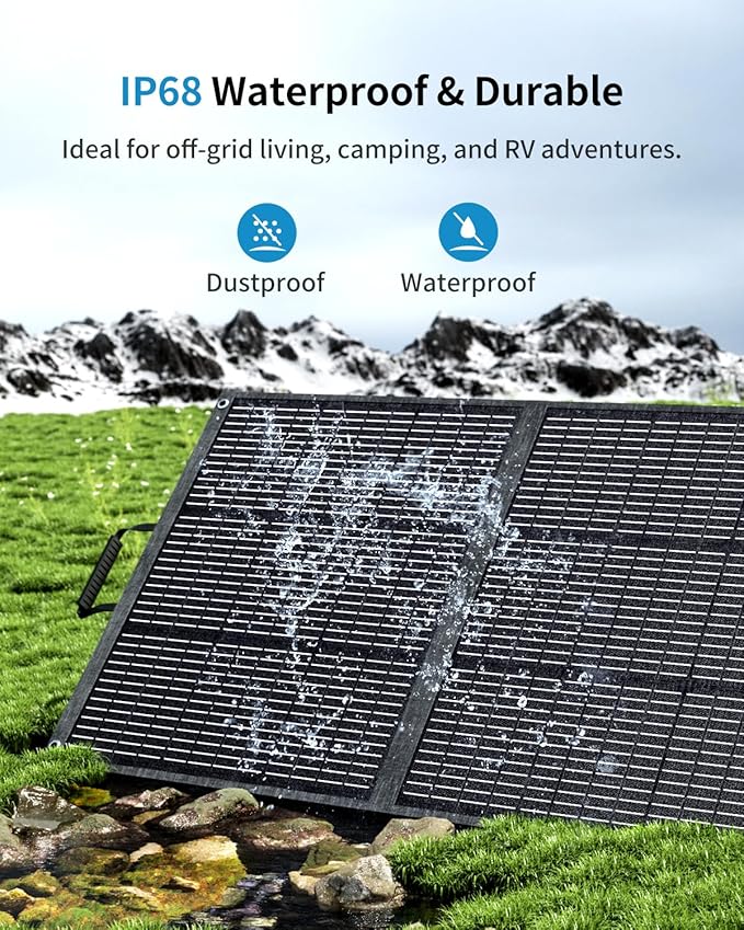 200W Portable Solar Panel with Kickstand Foldable &amp Durable 23.5% High Efficiency Waterproof IP68 for Power Station Off Grid Outdoor Adventures Camping RV Road Trip Home (200W Solar Pannel)