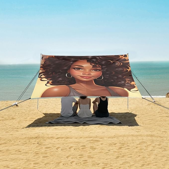 ALAZA Portrait of The Beautiful African Woman Beach Tent Sun Shelter Portable Canopy Sunshade for Outdoor Camping Picnics Backyard Fun 10x9 ft