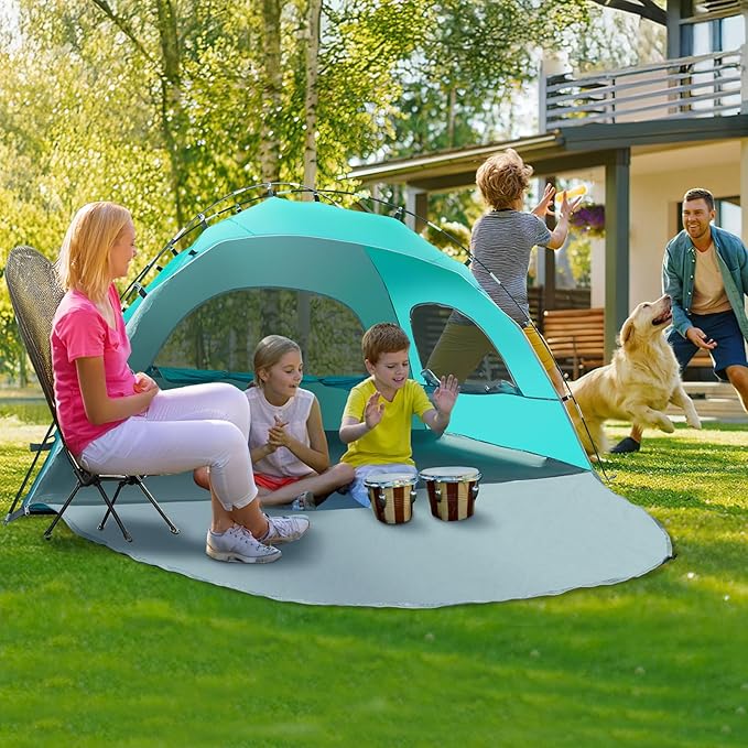 Night Cat Beach Tent Portable Camping Sun Shade Shelter for 2-4 Persons with UV Protection 3 Breathable Mesh Windows Extended Tent Floor Easy Set Up Outdoor