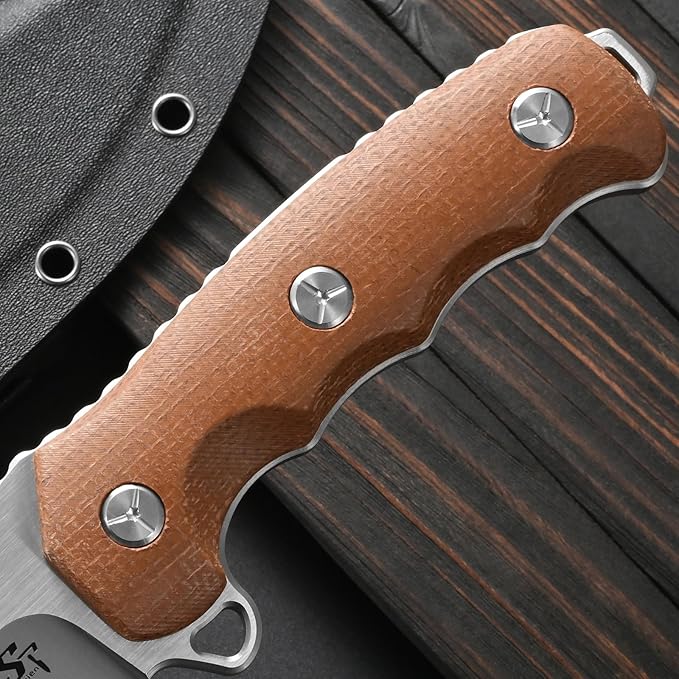 Sitivien ST30 Fixed Blade Knife Sleipner Brushed Steel Blade Micarta Handle Full Tang EDC Straight Knife for Camping Hunting Fishing(Brown)