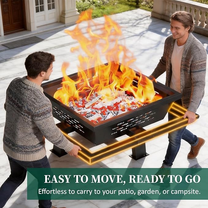 36 Inch Fire Pit for Outside Outdoor Wood Burning Firepit with Poker Heavy Duty Fire Pit for Camping Backyard Patio