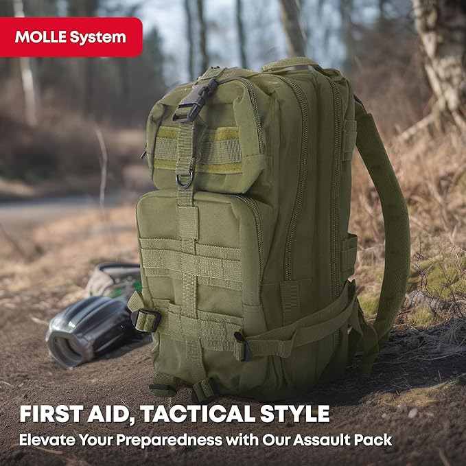 Ever Ready First Aid Tactical Assault Pack - First Aid Rucksack - 18 Military MOLLE Backpack