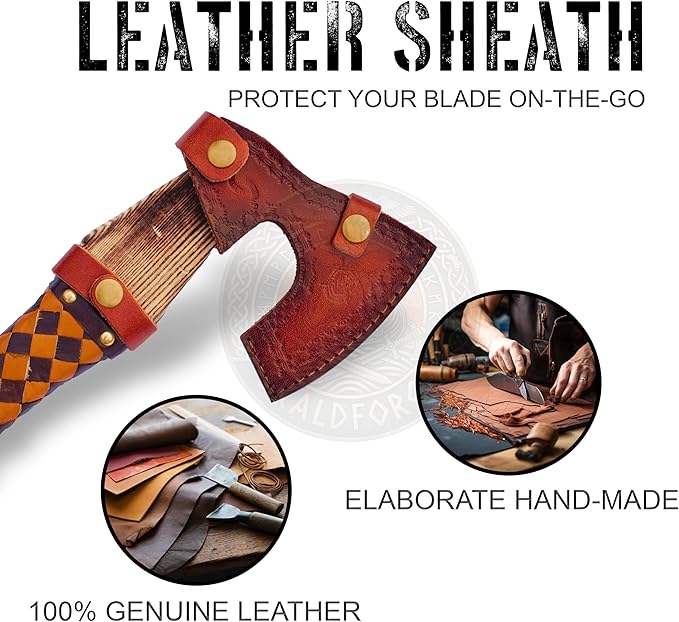 Custom Forged Carbon Steel Viking Style Bearded Axe - Real Hatchet Throwing &amp Camping Axe with Leather Wrap Best Gift for Anniversary Valentine's Day Birthday with Leather Sheath