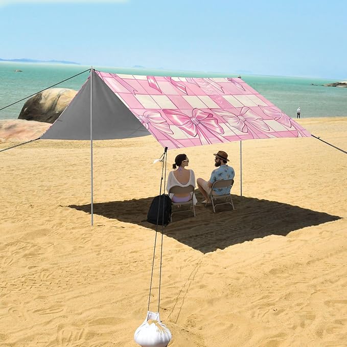 ALAZA Bow Plaid Pink Beach Tent Sun Shelter Portable Canopy Sunshade for Outdoor Camping Picnics Backyard Fun 10x9 ft