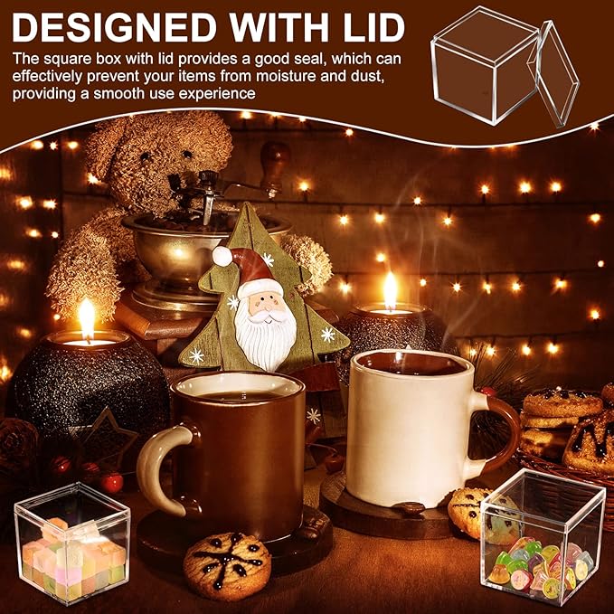 Tuanse 60 Pcs Acrylic Box with Lid Clear Small Acrylic Box Plastic Square Cube with Lid Mini Containers Display 2.2 x 2.2 x 2.2 Inch for Candy Pill Tiny Jewelry Toys Gifts