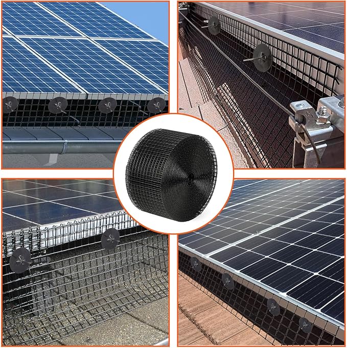 6In x 50Ft 1/2-Inch Grid Solar Panel Bird Guard Kit | Heavy-Duty PVC Coated Mesh with 100 Fastener Clips 100 Cable Ties Gloves &amp Pliers for Bird &amp Critter Control