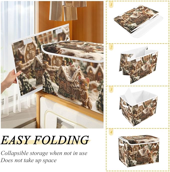 Collapsible Storage Bins with Lids Decorative Fabric Storage Cubes Closet Organizer and Storage Basket Boxes Containers for Clothes Box Chest Nursery Folding Rectangle Cute Christmas Gingerbr