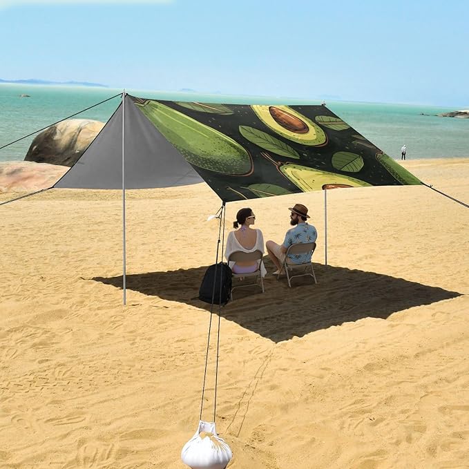ALAZA Avocado on Black Beach Tent Sun Shelter Portable Canopy Sunshade for Outdoor Camping Picnics Backyard Fun 10x9 ft