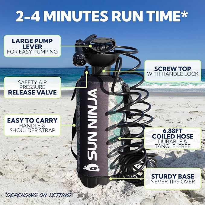 SUN NINJA Portable Shower Bundle with Wetsuit Changing Mat Outdoor Cleaning Kit Versatile for Beach Camping Boat