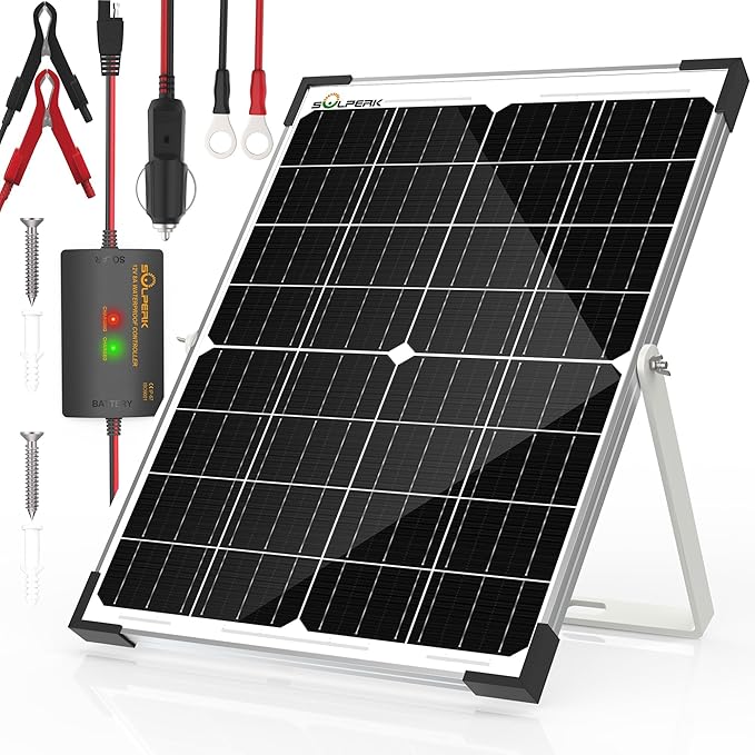 SOLPERK 25W 12V Solar Battery Charger Waterpoof Solar Panel Kit with Energy Saving Controller for Car RV Trailer Marine Boat Motorcycle Truck Tractor Etc
