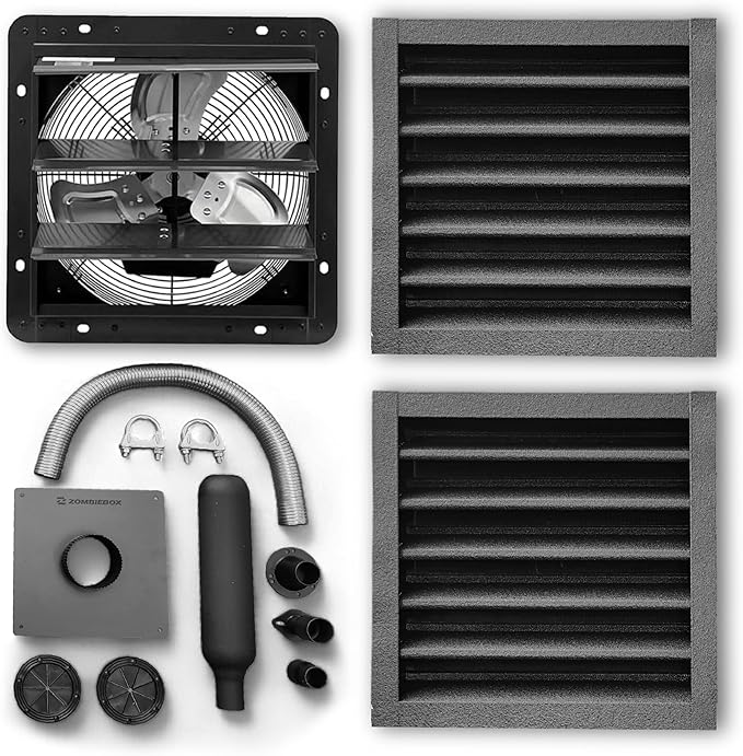 DIY Generator Shed Ventilation &amp Exhaust Kit With Cooling System. Includes High-Flow Shutter Fan Flexible Exhaust Extension Weatherproof Louvered Vents And Cable Grommets For Outdoor Enclosures