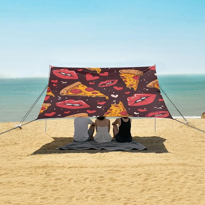 ALAZA Pizza Love Lip Pattern Beach Tent Sun Shelter Portable Canopy Sunshade for Outdoor Camping Picnics Backyard Fun 10x9 ft