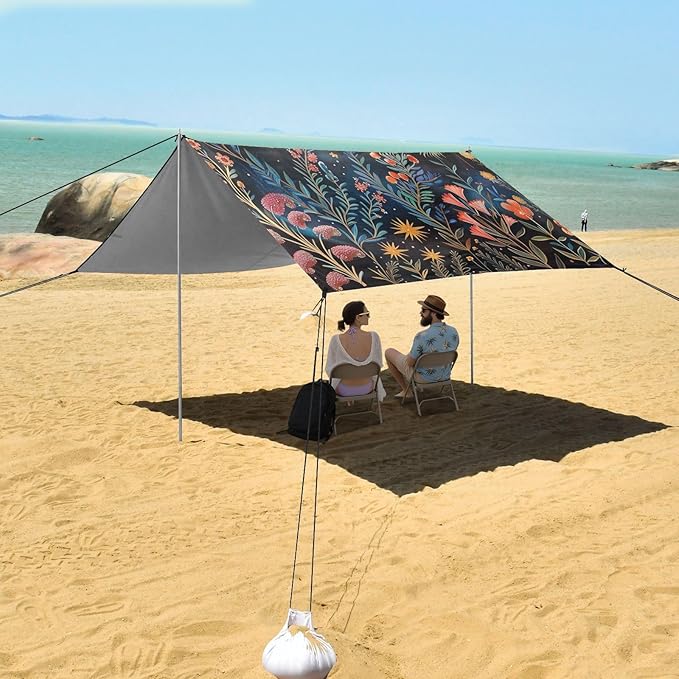 ALAZA Magical Plants Stars Moons Constellations Beach Tent Sun Shelter Portable Canopy Sunshade for Outdoor Camping Picnics Backyard Fun 10x9 ft