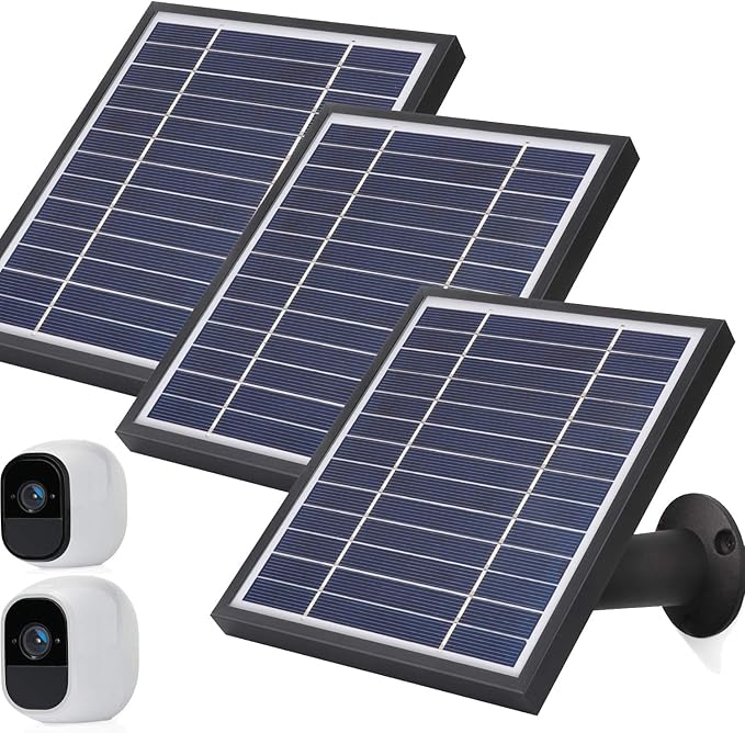 iTODOS Solar Panel Works for Arlo Pro and Arlo Pro2 Camera11.8feet Power Cable and Adjustable Mount (3 PackBlack)